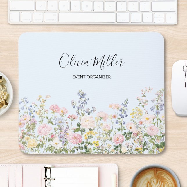 Elegant Monogram Colorful Flower Garden Floral Mouse Pad (In situ)