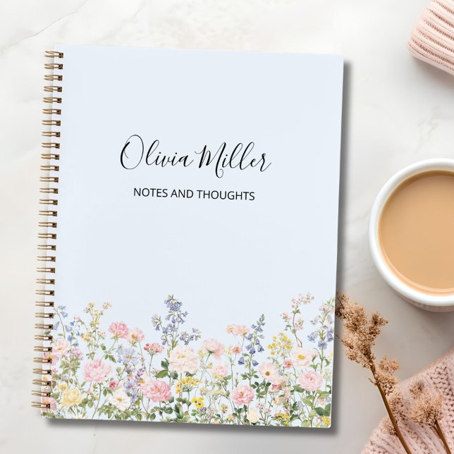 Elegant Monogram Colorful Flower Garden Floral  Notebook (In situ)
