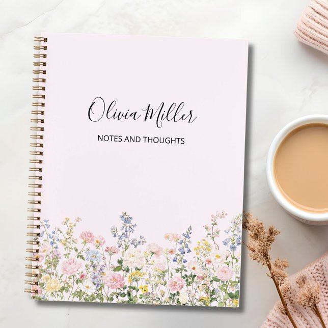 Elegant Monogram Colorful Flower Garden Floral  Notebook (In situ)