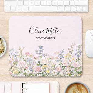 Elegant Monogram Colourful Flower Garden Floral Mouse Pad