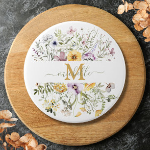 Elegant Monogram Colourful Wildflower Garden Flora 7.5 Cm Round Badge