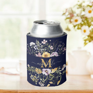 Elegant Monogram Colourful Wildflower Garden Flora Can Cooler