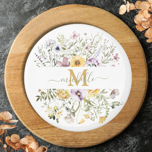 Elegant Monogram Colourful Wildflower Garden Flora Magnet