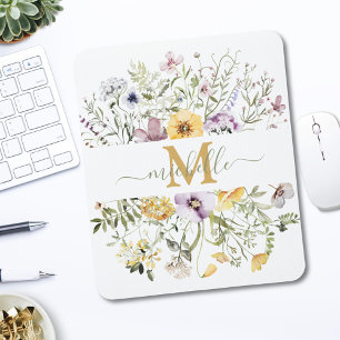 Elegant Monogram Colourful Wildflower Garden Flora Mouse Pad