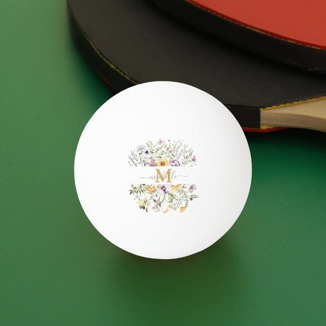 Elegant Monogram Colourful Wildflower Garden Flora Ping Pong Ball (In situ)