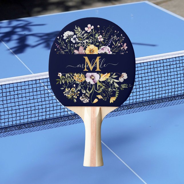 Elegant Monogram Colourful Wildflower Garden Flora Ping Pong Paddle (In situ)