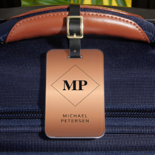 Elegant monogram copper brushed metallic luggage tag