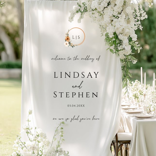Elegant Monogram Copper Earthy Botanical Wedding Banner (Creator Uploaded)
