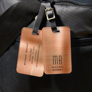 Elegant Monogram Copper Luggage Tag