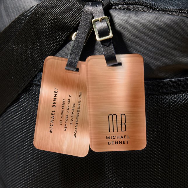 Elegant Monogram Copper Luggage Tag (Elegant Monogram Copper Luggage Tag)