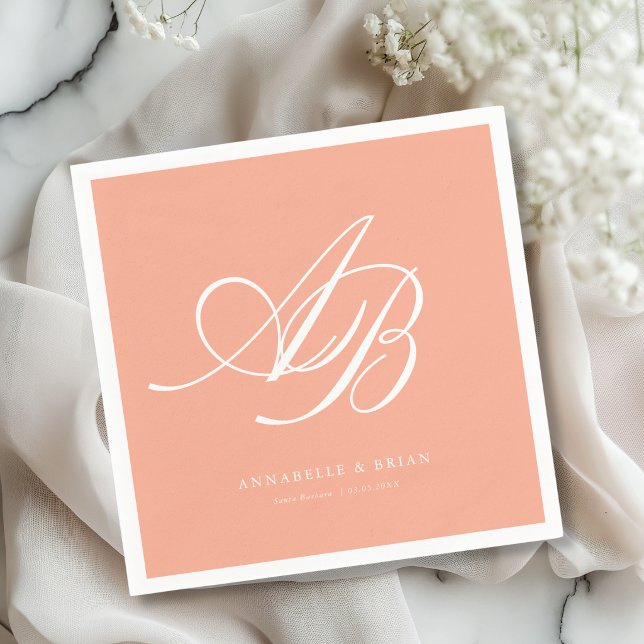 Elegant Monogram Coral Wedding  Napkin (Elegant Monogram Coral Wedding Napkins)