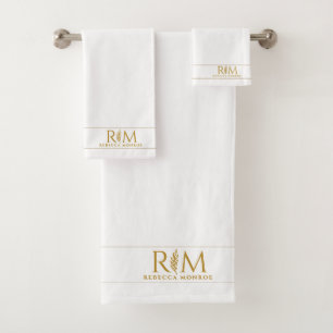 Elegant Monogram Couple Gold Name Monogram Bath Towel Set