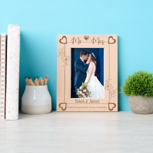 Elegant Monogram Couple Names Botanical Floral Etched Frames