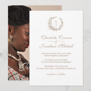 Elegant Monogram & Couple's Photo Wedding Invitation