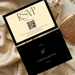 Elegant Monogram Cream and Black Wedding RSVP Card