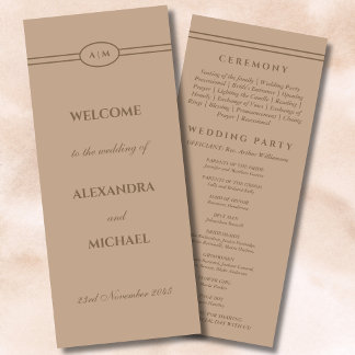 Elegant Monogram Cream Taupe Wedding Program Programme
