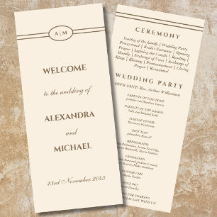 Elegant Monogram Cream Taupe Wedding Program Programme