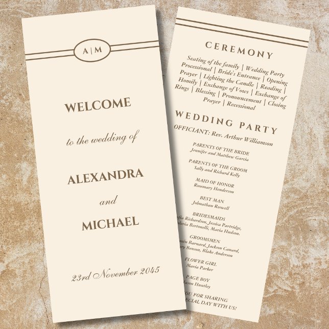 Elegant Monogram Cream Taupe Wedding Program Programme (Creator Uploaded)