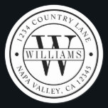Elegant Monogram | Create Your Own Return Address Classic Round Sticker<br><div class="desc">Elegant Monogram Round Return Address Sticker.</div>
