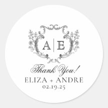 Elegant Monogram Crest Black and White Wedding 