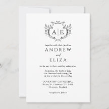 Elegant Monogram Crest Black and White Wedding 