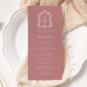 Elegant Monogram Crest Dusty Rose Wedding Menu
