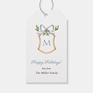 Elegant Monogram crest Happy Holidays Gift Tags