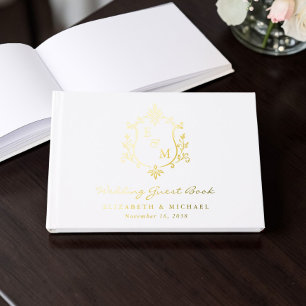 Elegant Monogram Crest Photo Photo Wedding Guest Book