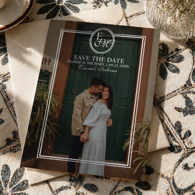 Elegant Monogram Crest Photo Save the Date (Elegant Monogram Crest Photo Save the Date Foil Invitation)
