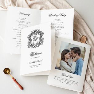 Elegant Monogram Crest Photo Wedding  Programme
