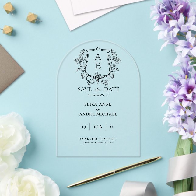Elegant Monogram Crest Wedding Acrylic Invitations (Insitu (Wedding))