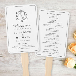 Elegant Monogram Crest Wedding Ceremony Hand Fan
