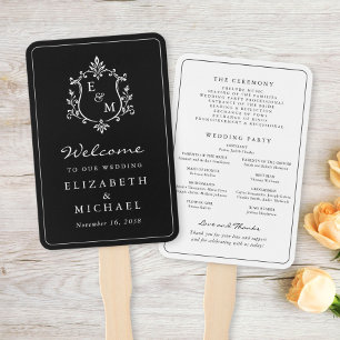 Elegant Monogram Crest Wedding Ceremony Program Hand Fan