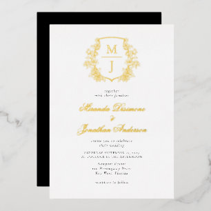 Elegant Monogram Crest Wedding Gold  Foil Invitati