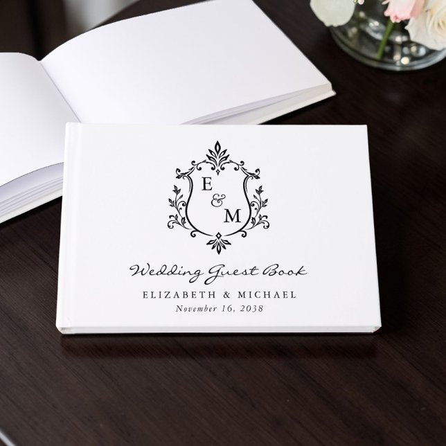 Elegant Monogram Crest Wedding Guest Book (Elegant Monogram Crest Wedding Guest Book)
