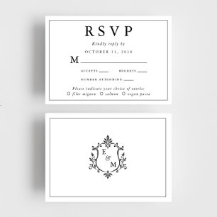 Elegant Monogram Crest Wedding Meal Choice RSVP Card