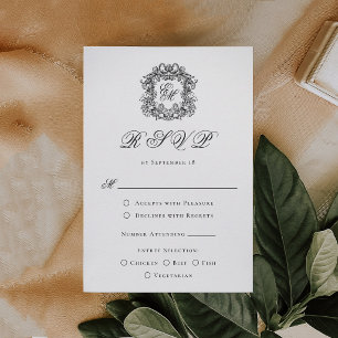 Elegant Monogram Crest Wedding Meal Options RSVP Card