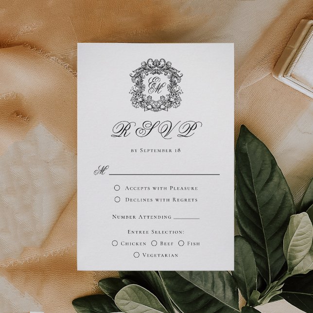 Elegant Monogram Crest Wedding Meal Options RSVP Card (Creator Uploaded)