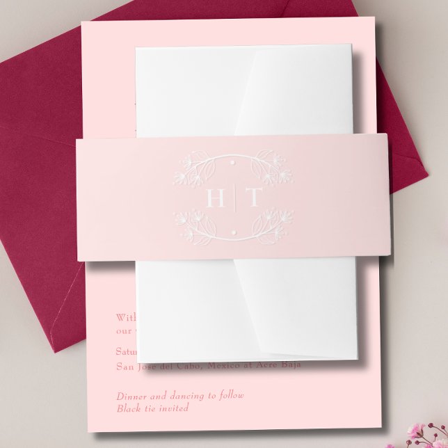 Elegant Monogram Crest Wedding pink blush  Invitation Belly Band (Elegant Monogram Crest Wedding pink blush Invitation Belly Band)