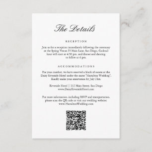 Elegant Monogram Crest Wedding QR Code Details Enclosure Card
