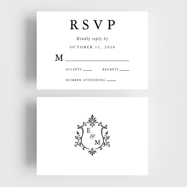 Elegant Monogram Crest Wedding RSVP Card (Creator Uploaded)