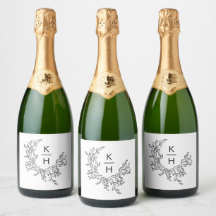 Elegant Monogram Crest Wedding Sparkling Wine Label