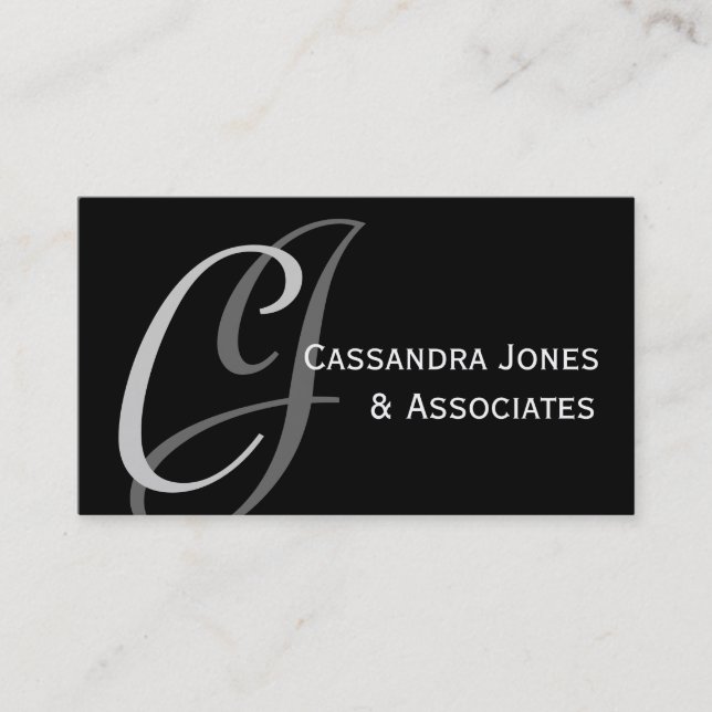 Elegant Monogram Customisable Black Business Card (Front)
