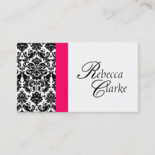 Elegant Monogram Damask Pink Busines Card