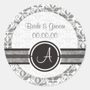 Elegant Monogram Damask Save The Date Stickers