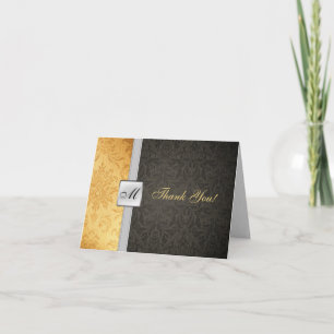 Elegant Monogram Damask Thank You Card