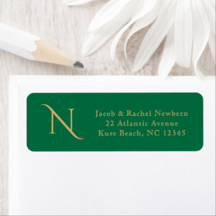 Elegant Monogram Dark Green Gold Return Address