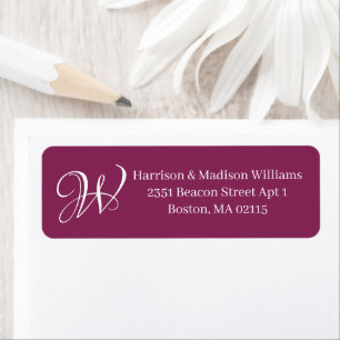 Elegant Monogram dark raspberry return address