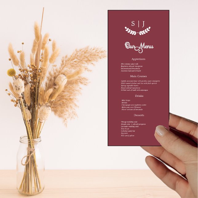 Elegant Monogram Dark Red Jewel Tone Dinner Menu (Creator Uploaded)