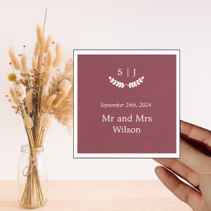 Elegant Monogram Dark Red Jewel Tone Dinner Napkin